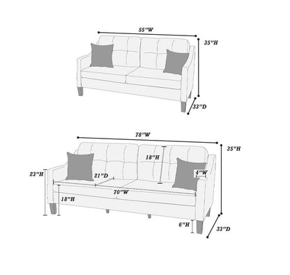 Contemporary Living Room Furniture 2 - Pcs Sofa Set Grey Gel Leatherette Couch Sofa And Loveseat Plush Cushion Tufted Plush Sofa Pillows - 1st Choice Furniture Direct