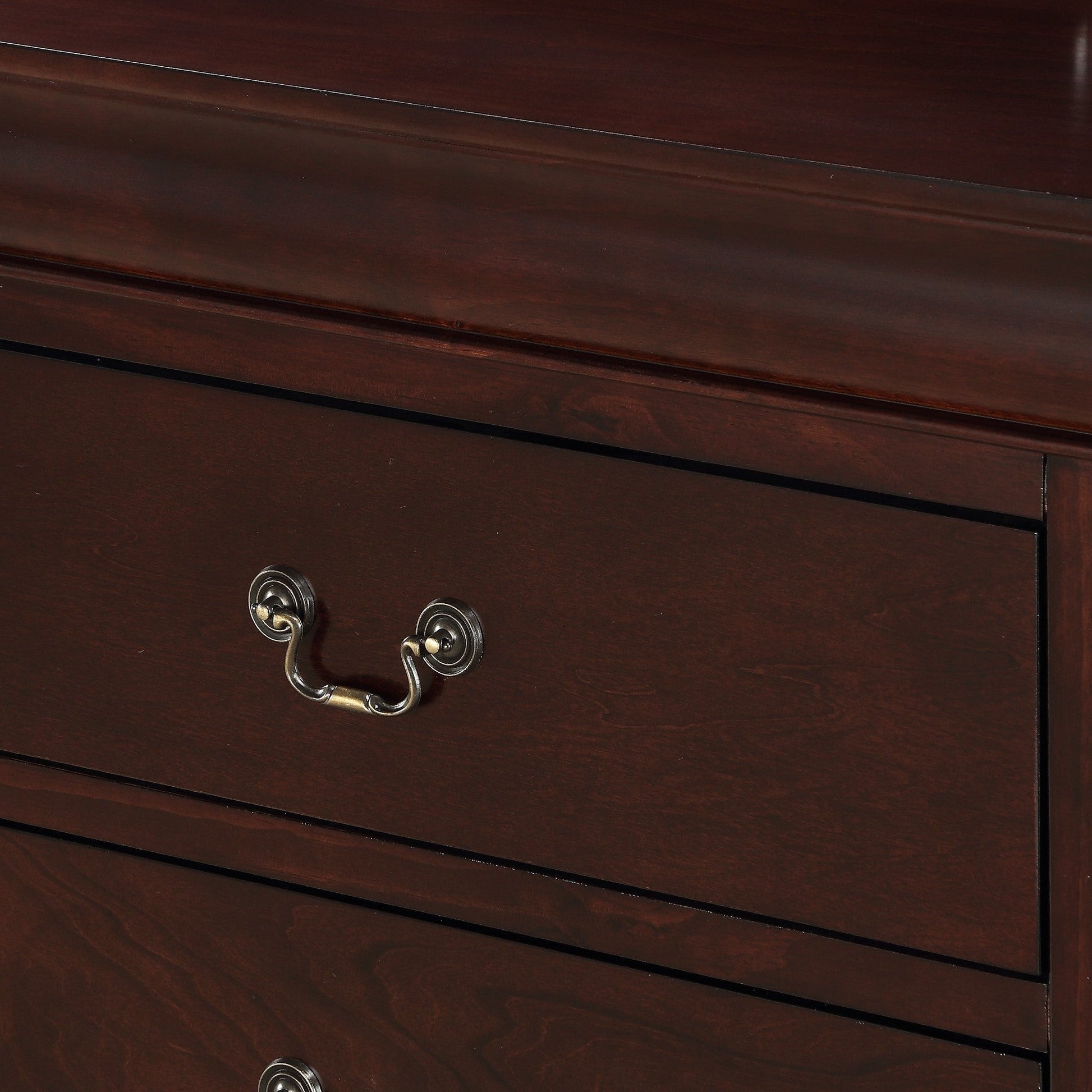 Contemporary Louis Philip Cherry Finish Chest with Five Drawers Solid Wood Ample Storage - 1st Choice Furniture Direct