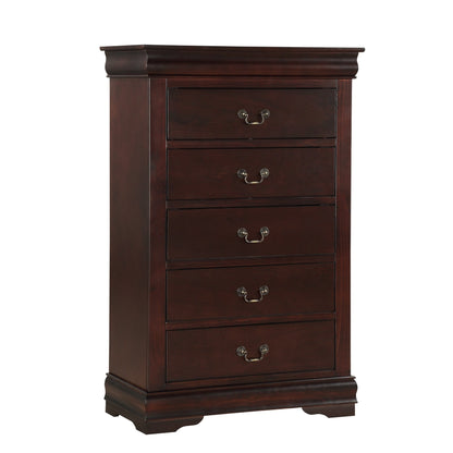 Contemporary Louis Philip Cherry Finish Chest with Five Drawers Solid Wood Ample Storage - 1st Choice Furniture Direct