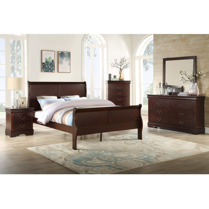 Contemporary Louis Philip Cherry Finish Chest with Five Drawers Solid Wood Ample Storage - 1st Choice Furniture Direct
