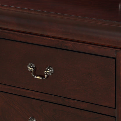 Contemporary Louis Philip Cherry Finish Chest with Five Drawers Solid Wood Ample Storage - 1st Choice Furniture Direct