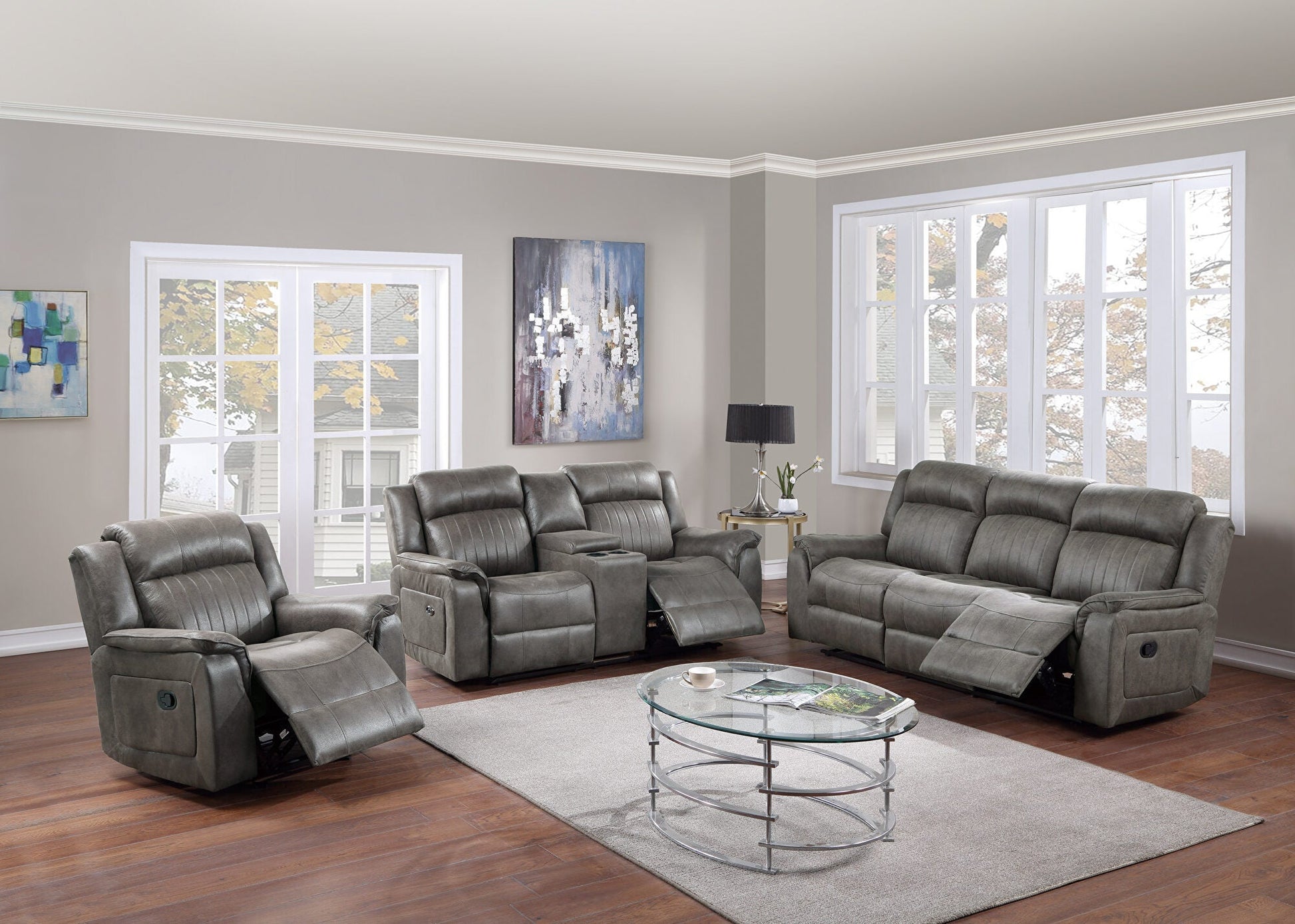 Contemporary Manual Motion Sofa 1pc Couch Living Room Furniture Slate Blue Breathable Leatherette - 1st Choice Furniture Direct