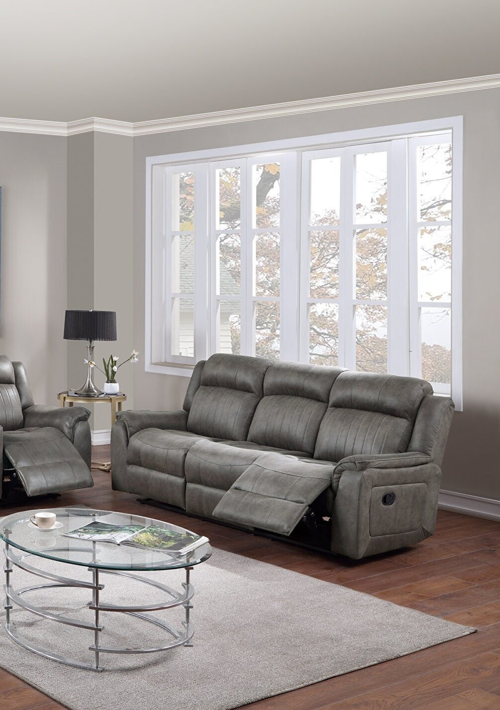 Contemporary Manual Motion Sofa 1pc Couch Living Room Furniture Slate Blue Breathable Leatherette - 1st Choice Furniture Direct