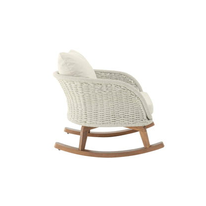 Contemporary Minimalist Beige Wicker Rocking Chair with Soft Polyester Cushions and Durable Wooden Frame, Perfect for Indoor and Outdoor Spaces like Patio, Balcony, or Living Room - 1st Choice Furniture Direct