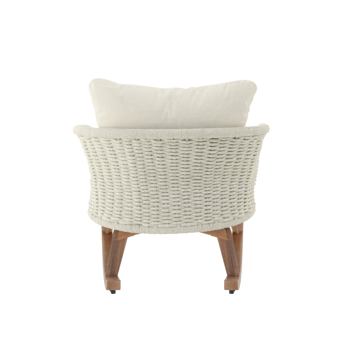 Contemporary Minimalist Beige Wicker Rocking Chair with Soft Polyester Cushions and Durable Wooden Frame, Perfect for Indoor and Outdoor Spaces like Patio, Balcony, or Living Room - 1st Choice Furniture Direct