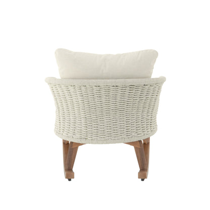 Contemporary Minimalist Beige Wicker Rocking Chair with Soft Polyester Cushions and Durable Wooden Frame, Perfect for Indoor and Outdoor Spaces like Patio, Balcony, or Living Room - 1st Choice Furniture Direct