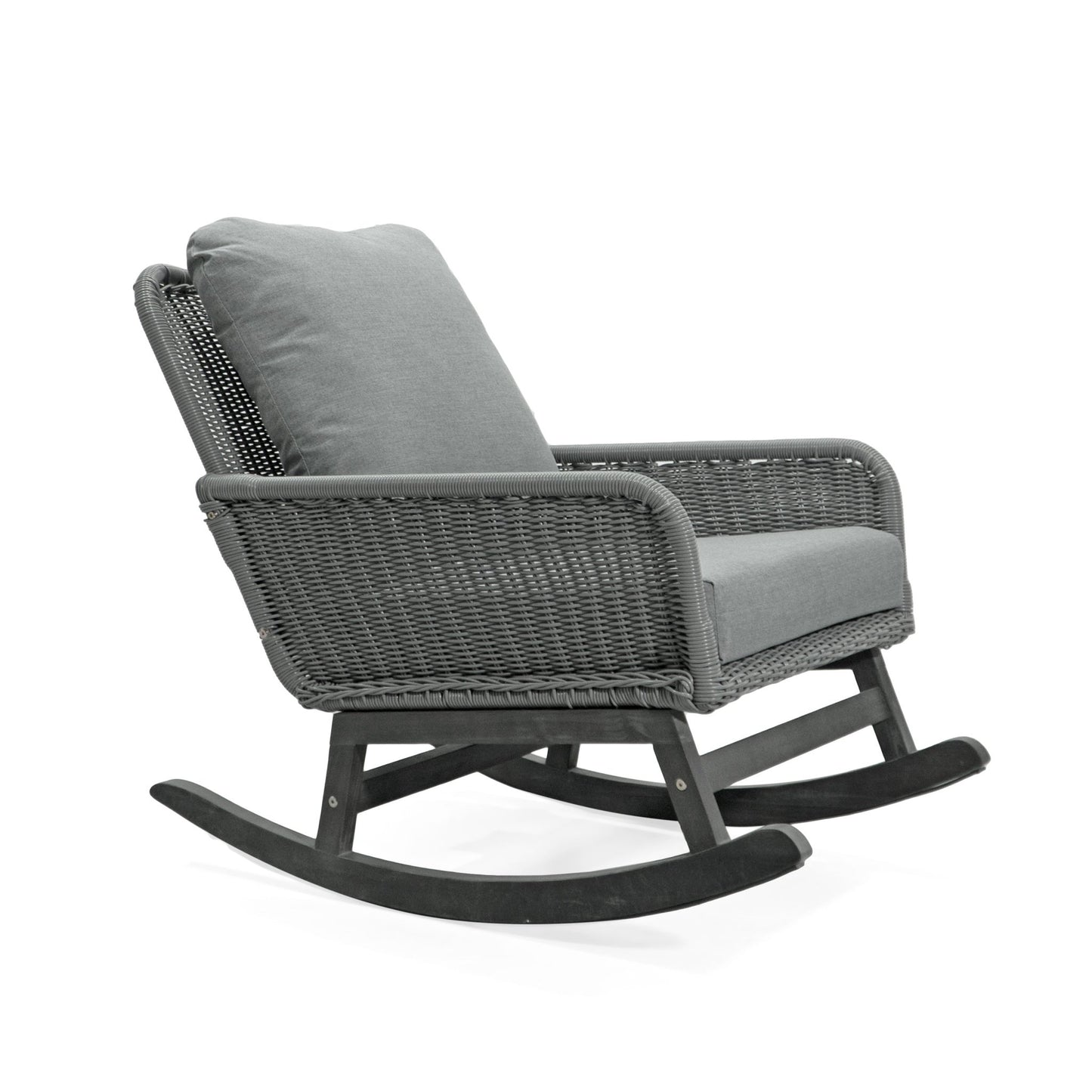 Contemporary Minimalist Gray Wicker Rocking Chair with Soft Polyester Cushions and Durable Wooden Frame - 1st Choice Furniture Direct