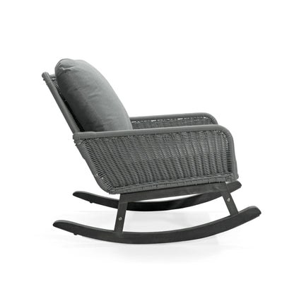 Contemporary Minimalist Gray Wicker Rocking Chair with Soft Polyester Cushions and Durable Wooden Frame - 1st Choice Furniture Direct