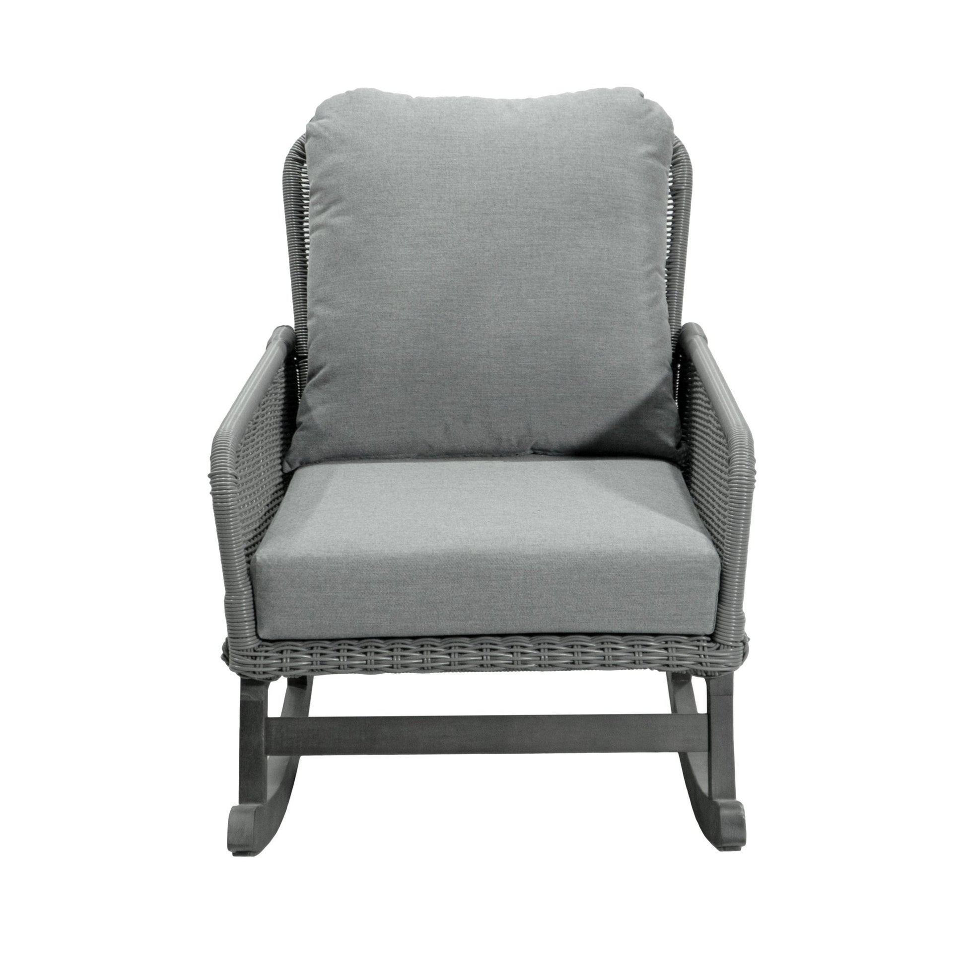 Contemporary Minimalist Gray Wicker Rocking Chair with Soft Polyester Cushions and Durable Wooden Frame - 1st Choice Furniture Direct