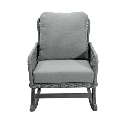 Contemporary Minimalist Gray Wicker Rocking Chair with Soft Polyester Cushions and Durable Wooden Frame - 1st Choice Furniture Direct