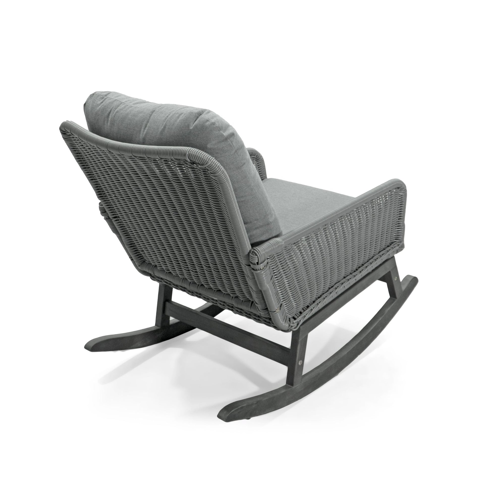 Contemporary Minimalist Gray Wicker Rocking Chair with Soft Polyester Cushions and Durable Wooden Frame - 1st Choice Furniture Direct