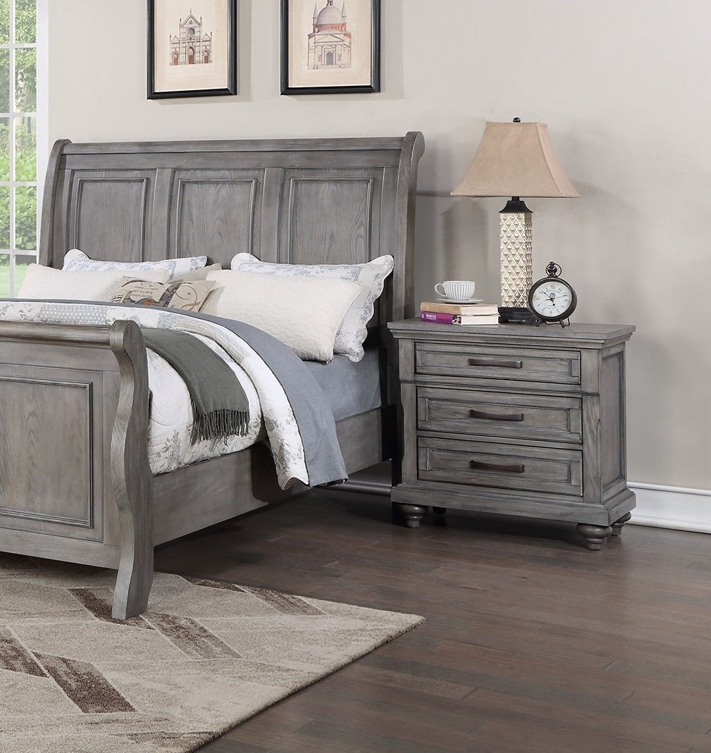 Contemporary Modern Look Antique Gray Oak Finish 1pc Nightstand Storage Space Bedside Table Oak Veneer Bedroom Furniture - 1st Choice Furniture Direct