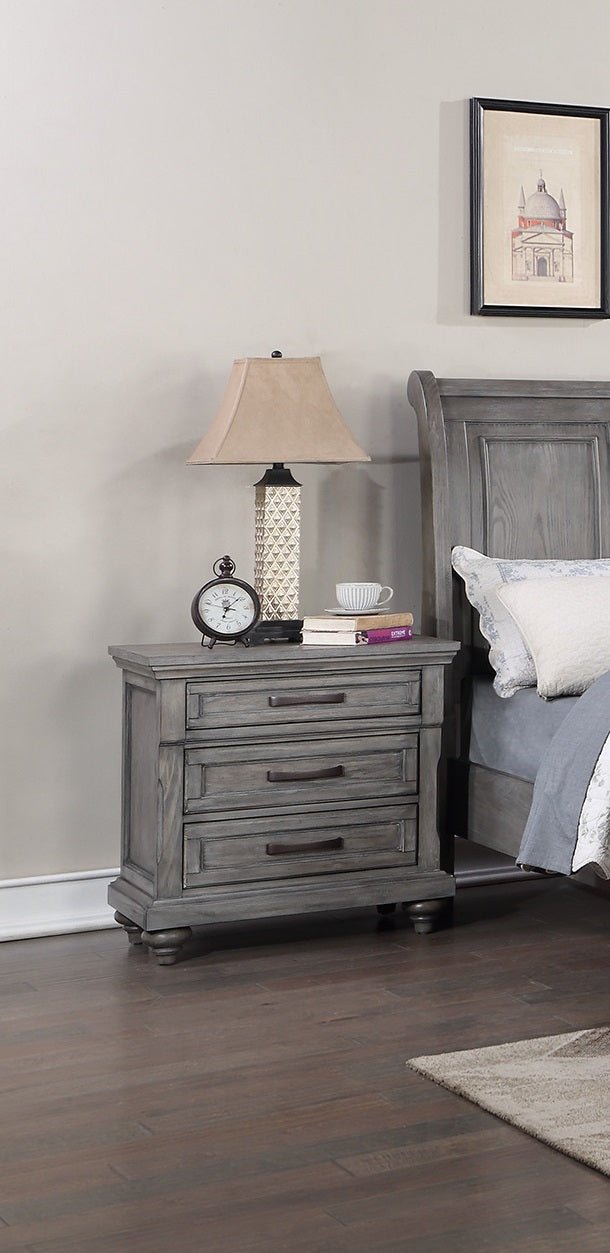 Contemporary Modern Look Antique Gray Oak Finish 1pc Nightstand Storage Space Bedside Table Oak Veneer Bedroom Furniture - 1st Choice Furniture Direct