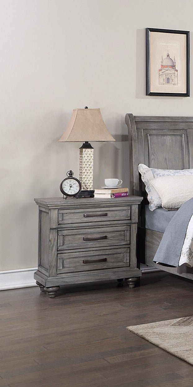 Contemporary Modern Look Antique Gray Oak Finish 1pc Nightstand Storage Space Bedside Table Oak Veneer Bedroom Furniture - 1st Choice Furniture Direct