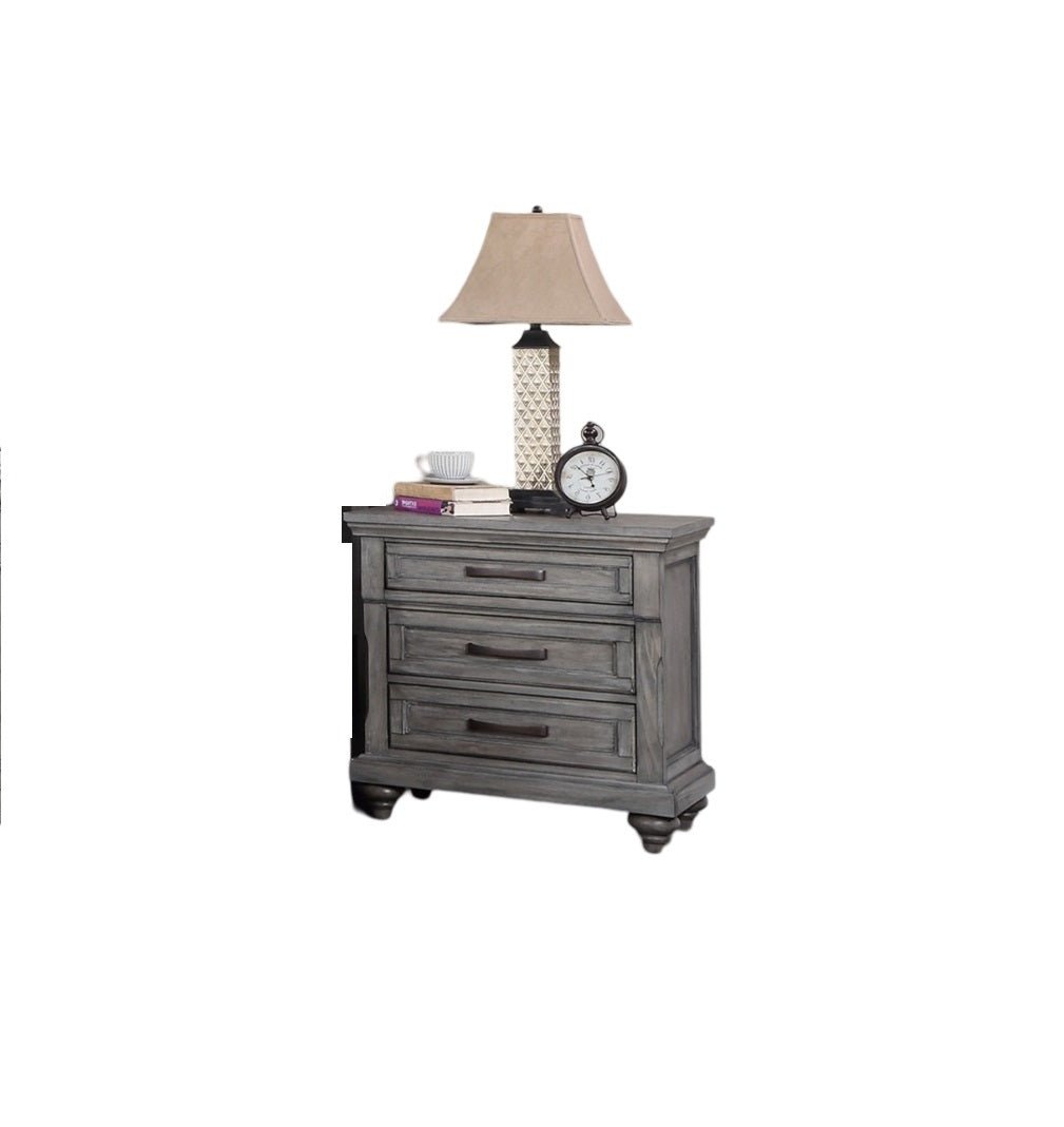 Contemporary Modern Look Antique Gray Oak Finish 1pc Nightstand Storage Space Bedside Table Oak Veneer Bedroom Furniture - 1st Choice Furniture Direct