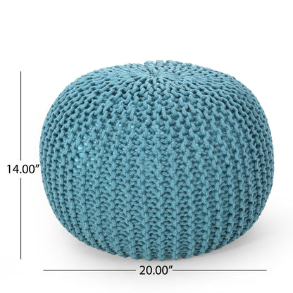 Contemporary MORO Pouf with Knit Weave Design in Aqua Cotton, 20x20x14 inches - 1st Choice Furniture Direct