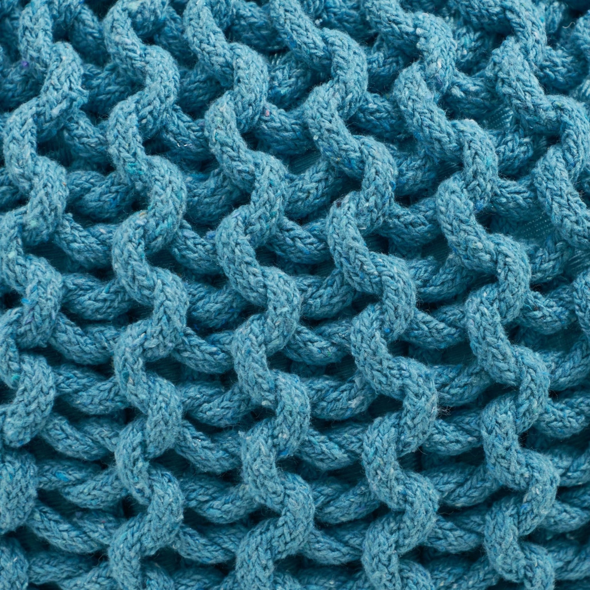 Contemporary MORO Pouf with Knit Weave Design in Aqua Cotton, 20x20x14 inches - 1st Choice Furniture Direct