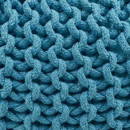Contemporary MORO Pouf with Knit Weave Design in Aqua Cotton, 20x20x14 inches - 1st Choice Furniture Direct