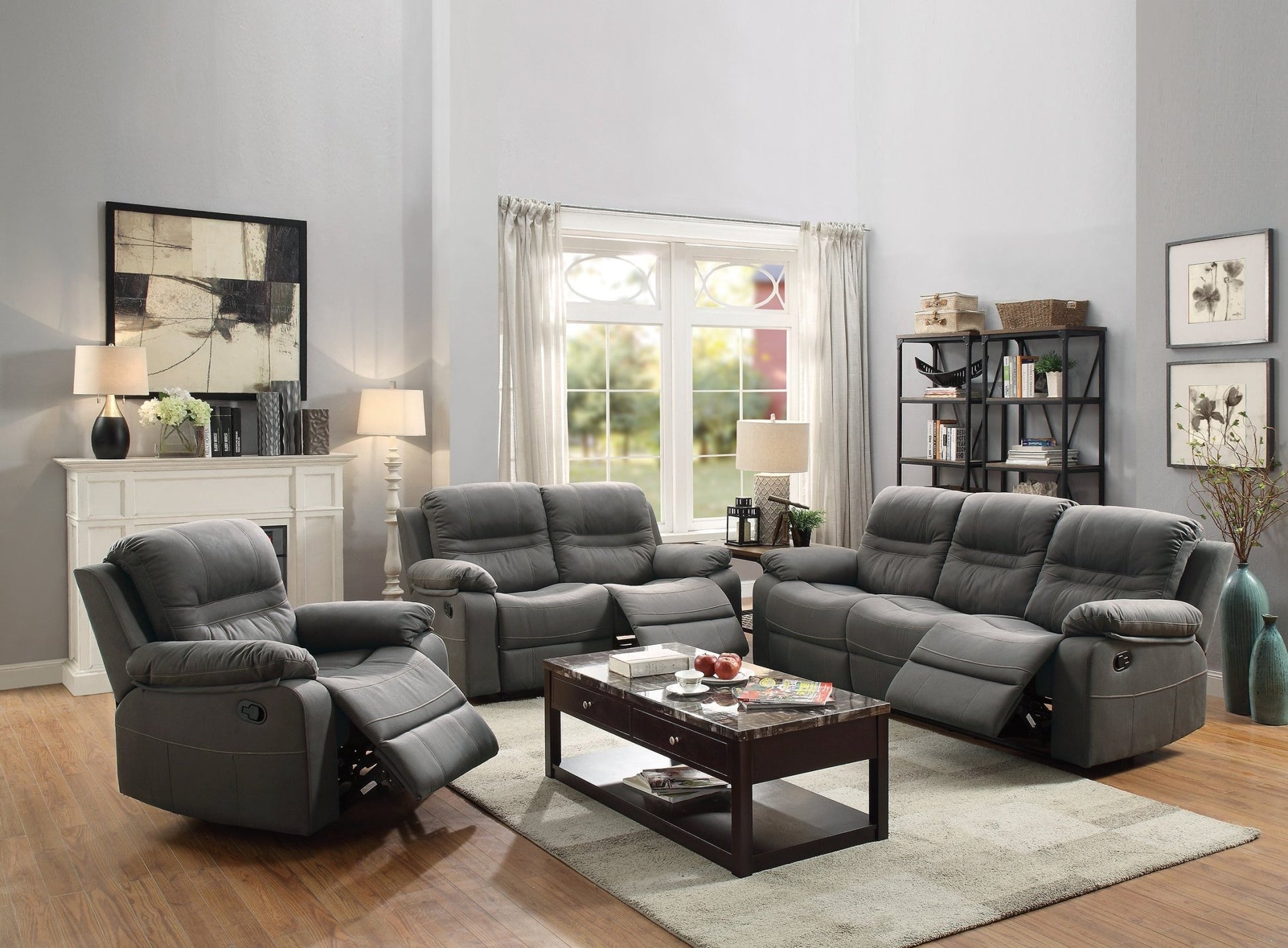 Contemporary Motion Loveseat 1pc Couch Metal Reclining Living Room Furniture Slate Blue Breathable Leatherette Recliners - 1st Choice Furniture Direct