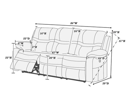 Contemporary Motion Sofa 1pc Couch Metal Reclining Plush Cushion Living Room Furniture Slate Blue Breathable Leatherette Recliners - 1st Choice Furniture Direct