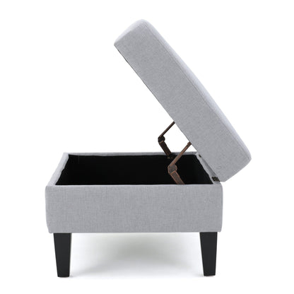 Contemporary Storage Ottoman with Tufted Waffle Stitching, Light Grey Fabric, 28 x 23 x 18.75 Inches - 1st Choice Furniture Direct