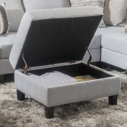 Contemporary Storage Ottoman with Tufted Waffle Stitching, Light Grey Fabric, 28 x 23 x 18.75 Inches - 1st Choice Furniture Direct