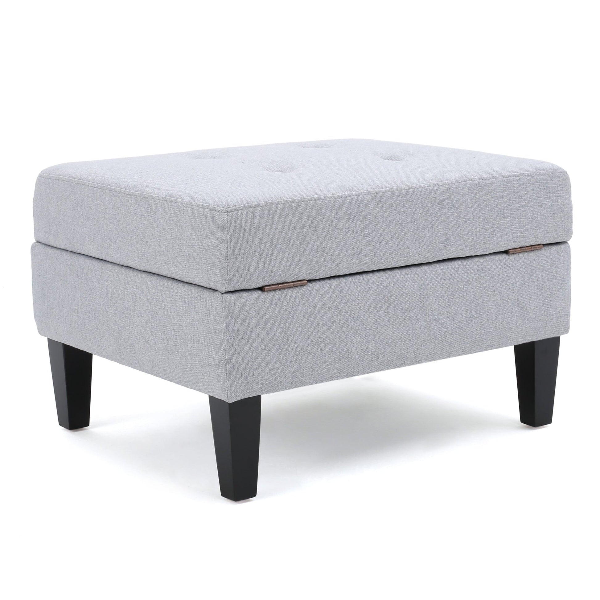 Contemporary Storage Ottoman with Tufted Waffle Stitching, Light Grey Fabric, 28 x 23 x 18.75 Inches - 1st Choice Furniture Direct