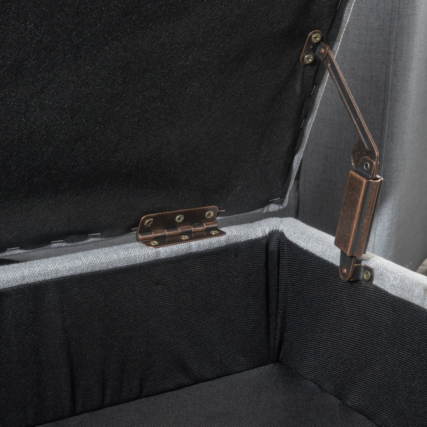 Contemporary Storage Ottoman with Tufted Waffle Stitching, Light Grey Fabric, 28 x 23 x 18.75 Inches - 1st Choice Furniture Direct