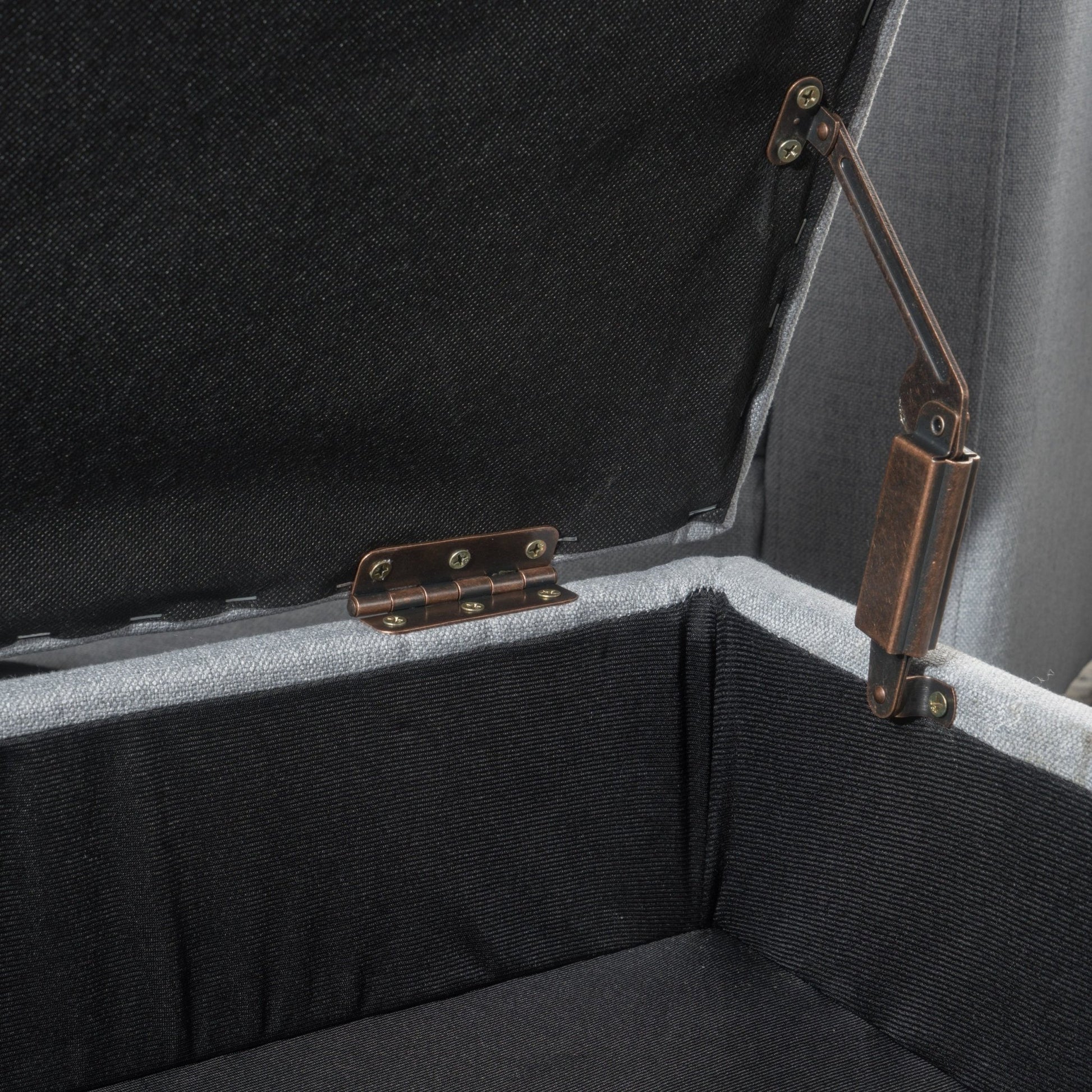 Contemporary Storage Ottoman with Tufted Waffle Stitching, Light Grey Fabric, 28 x 23 x 18.75 Inches - 1st Choice Furniture Direct