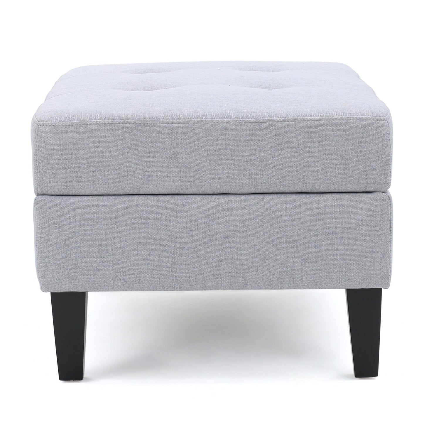 Contemporary Storage Ottoman with Tufted Waffle Stitching, Light Grey Fabric, 28 x 23 x 18.75 Inches - 1st Choice Furniture Direct