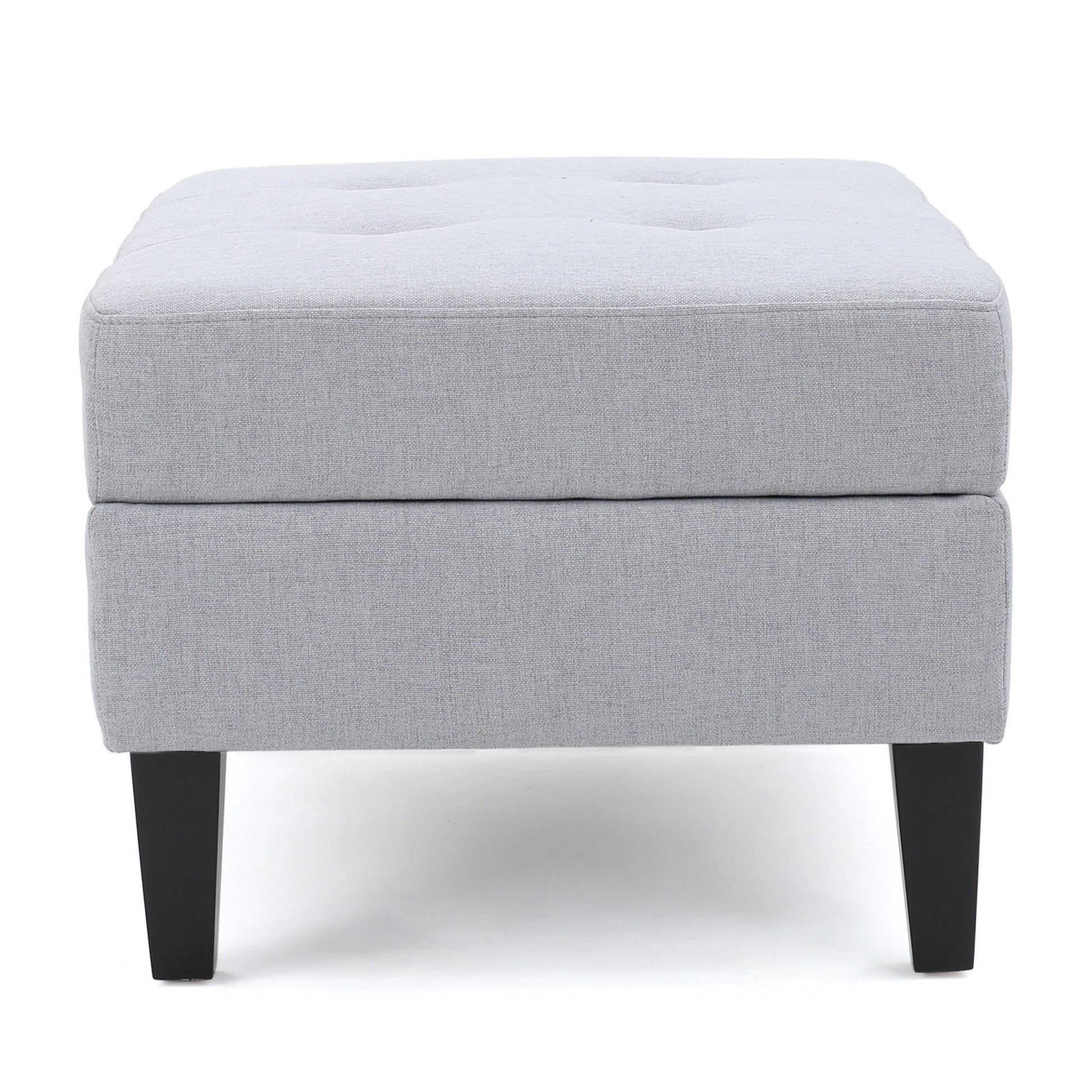 Contemporary Storage Ottoman with Tufted Waffle Stitching, Light Grey Fabric, 28 x 23 x 18.75 Inches - 1st Choice Furniture Direct