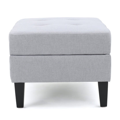 Contemporary Storage Ottoman with Tufted Waffle Stitching, Light Grey Fabric, 28 x 23 x 18.75 Inches - 1st Choice Furniture Direct