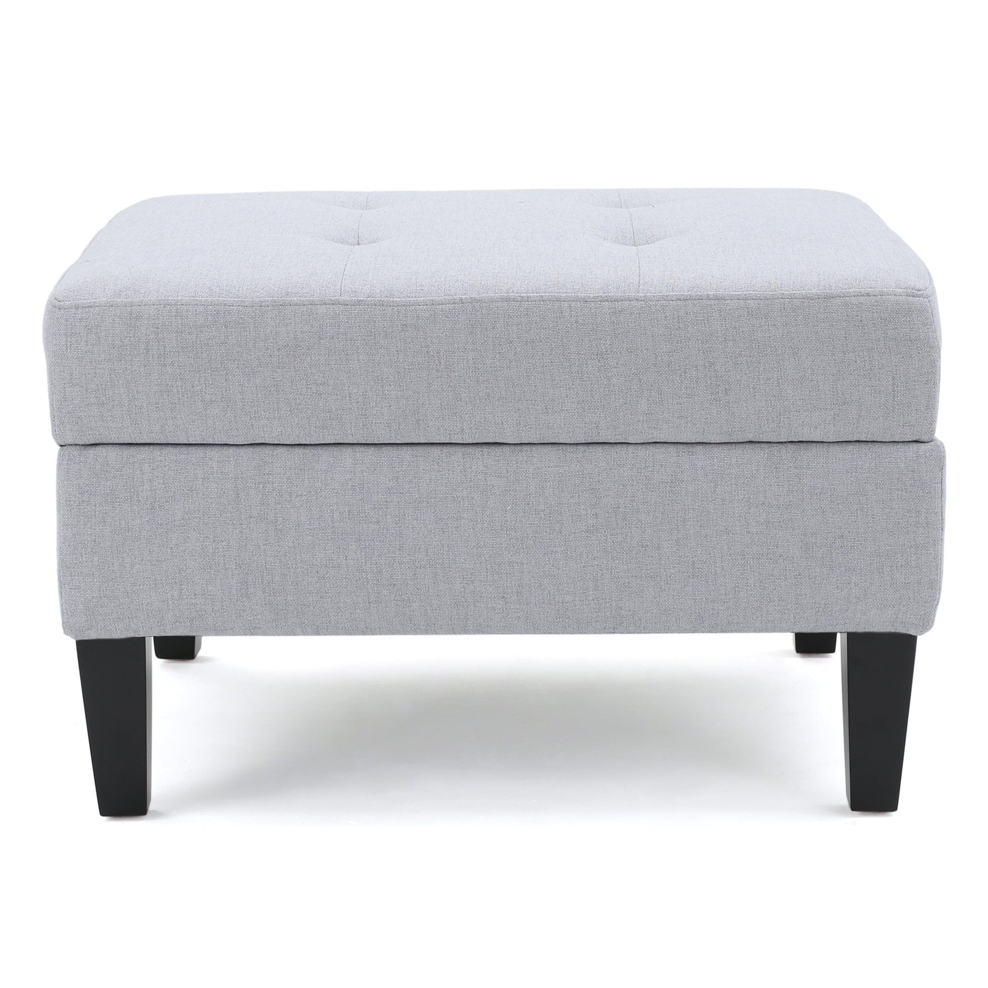 Contemporary Storage Ottoman with Tufted Waffle Stitching, Light Grey Fabric, 28 x 23 x 18.75 Inches - 1st Choice Furniture Direct