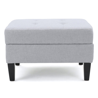 Contemporary Storage Ottoman with Tufted Waffle Stitching, Light Grey Fabric, 28 x 23 x 18.75 Inches - 1st Choice Furniture Direct
