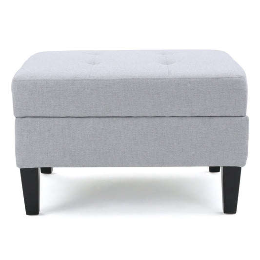 Contemporary Storage Ottoman with Tufted Waffle Stitching, Light Grey Fabric, 28 x 23 x 18.75 Inches - 1st Choice Furniture Direct