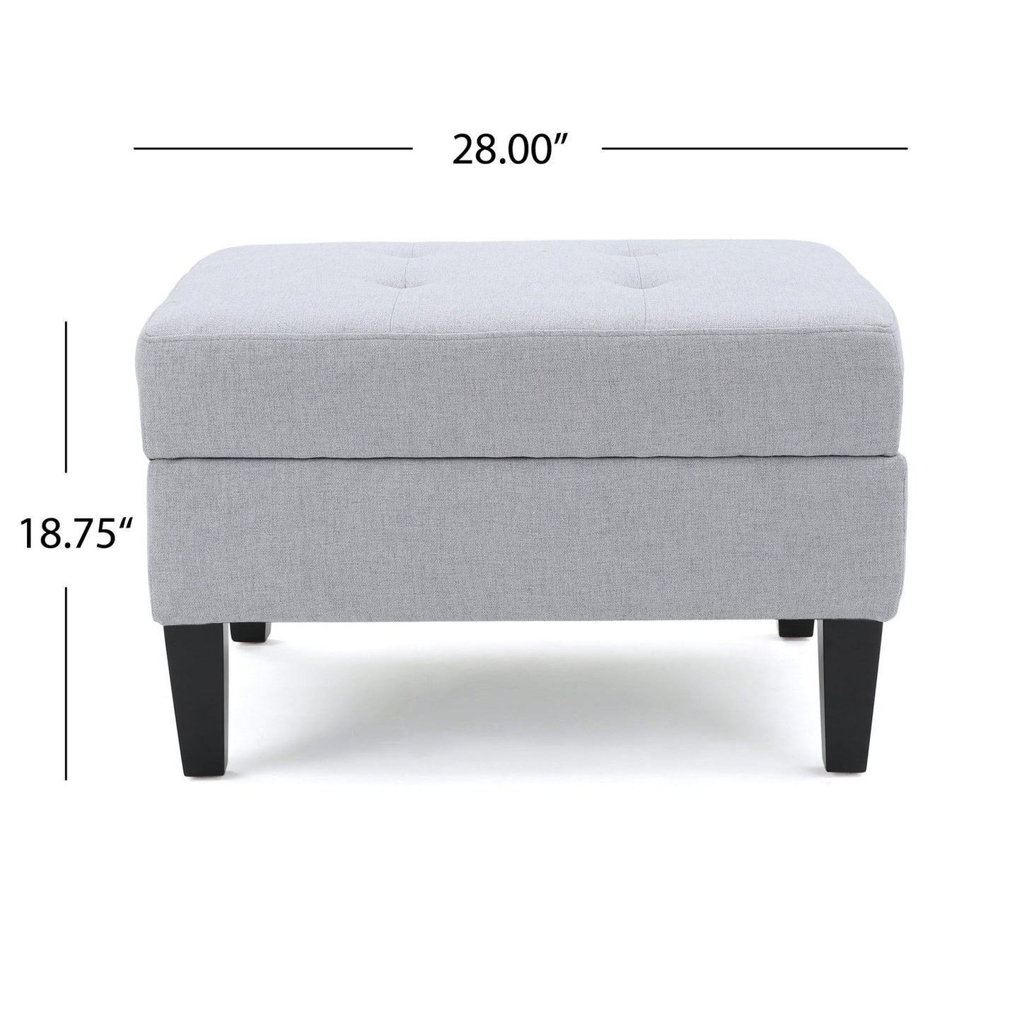 Contemporary Storage Ottoman with Tufted Waffle Stitching, Light Grey Fabric, 28 x 23 x 18.75 Inches - 1st Choice Furniture Direct