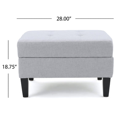 Contemporary Storage Ottoman with Tufted Waffle Stitching, Light Grey Fabric, 28 x 23 x 18.75 Inches - 1st Choice Furniture Direct