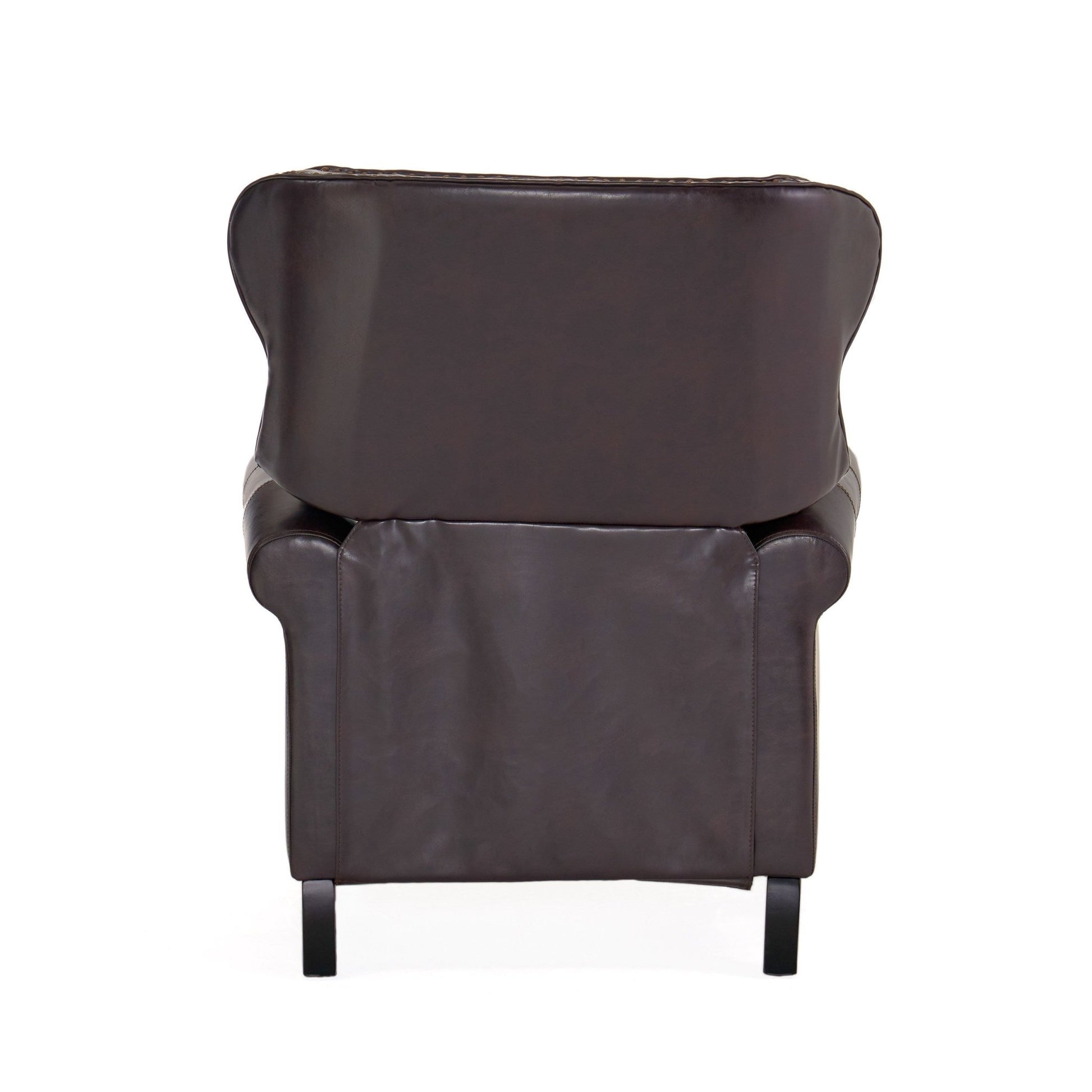 Contemporary Style Push Back Recliner with Button - Tufted Stitching and Nailhead Trim in Dark Brown PU - 1st Choice Furniture Direct