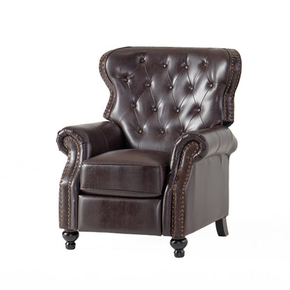 Contemporary Style Push Back Recliner with Button - Tufted Stitching and Nailhead Trim in Dark Brown PU - 1st Choice Furniture Direct