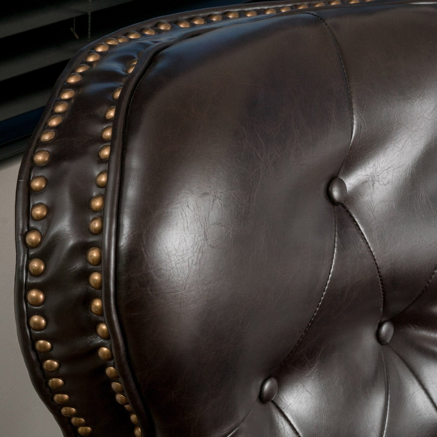 Contemporary Style Push Back Recliner with Button - Tufted Stitching and Nailhead Trim in Dark Brown PU - 1st Choice Furniture Direct