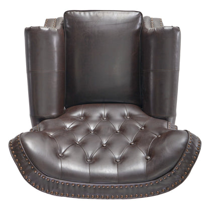Contemporary Style Push Back Recliner with Button - Tufted Stitching and Nailhead Trim in Dark Brown PU - 1st Choice Furniture Direct