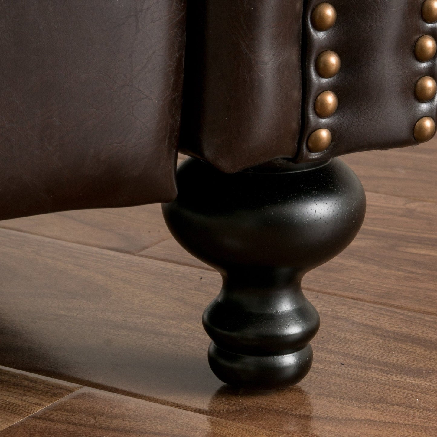 Contemporary Style Push Back Recliner with Button - Tufted Stitching and Nailhead Trim in Dark Brown PU - 1st Choice Furniture Direct