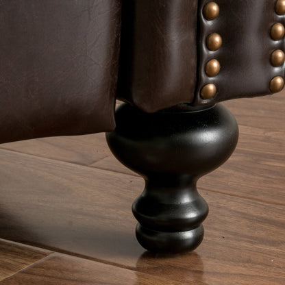 Contemporary Style Push Back Recliner with Button - Tufted Stitching and Nailhead Trim in Dark Brown PU - 1st Choice Furniture Direct