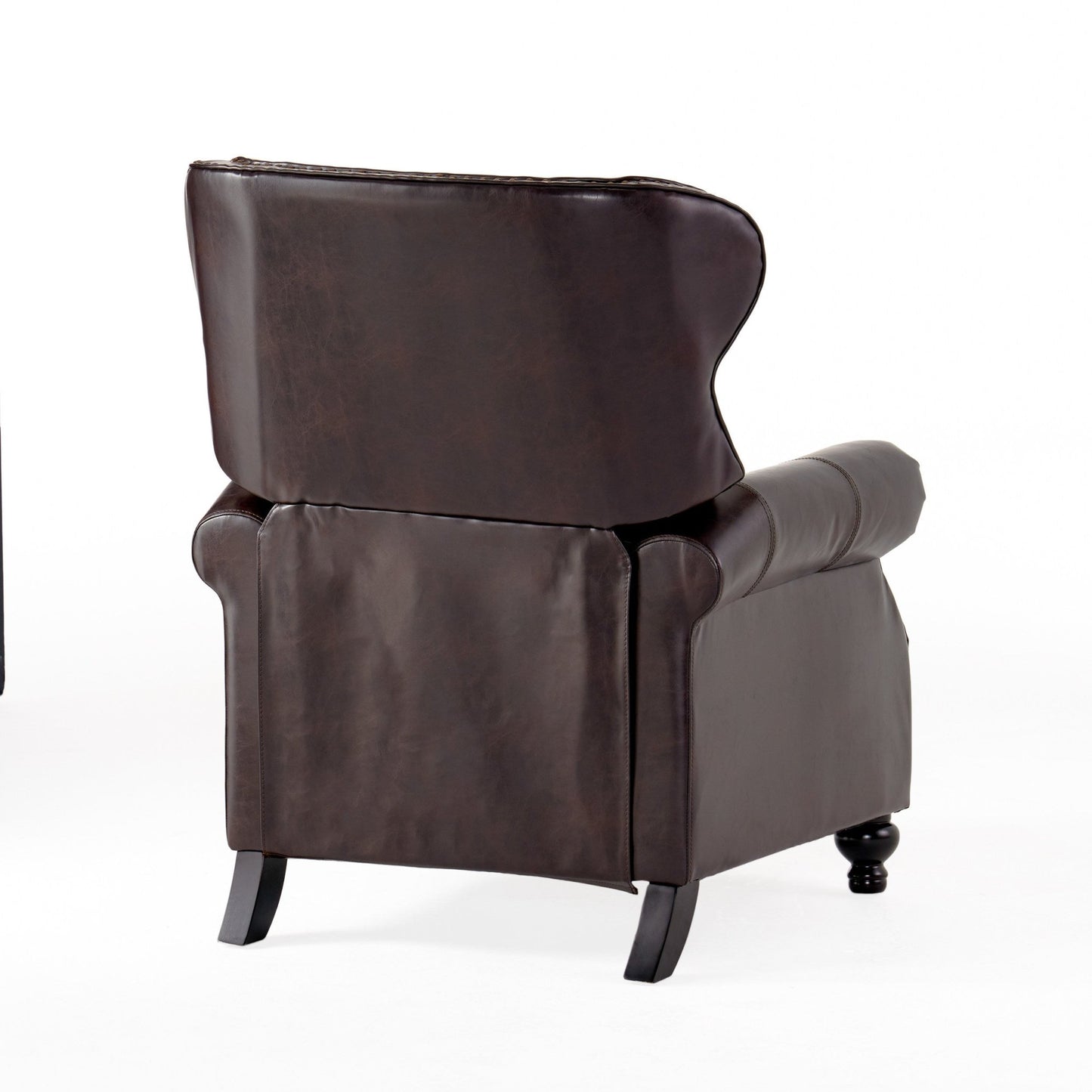 Contemporary Style Push Back Recliner with Button - Tufted Stitching and Nailhead Trim in Dark Brown PU - 1st Choice Furniture Direct