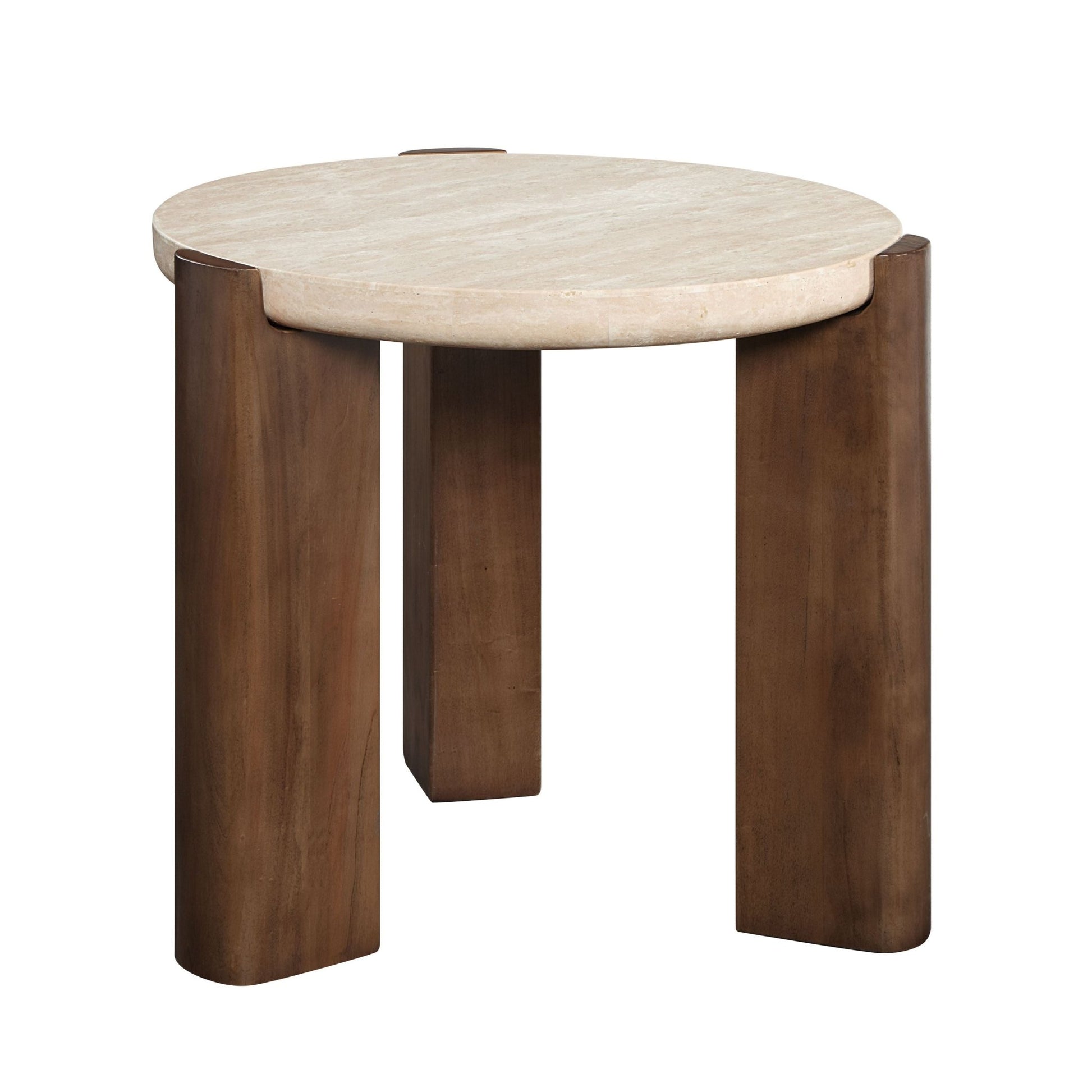 Contemporary Travertine End Table with Oak Veneer Base - 1st Choice Furniture Direct