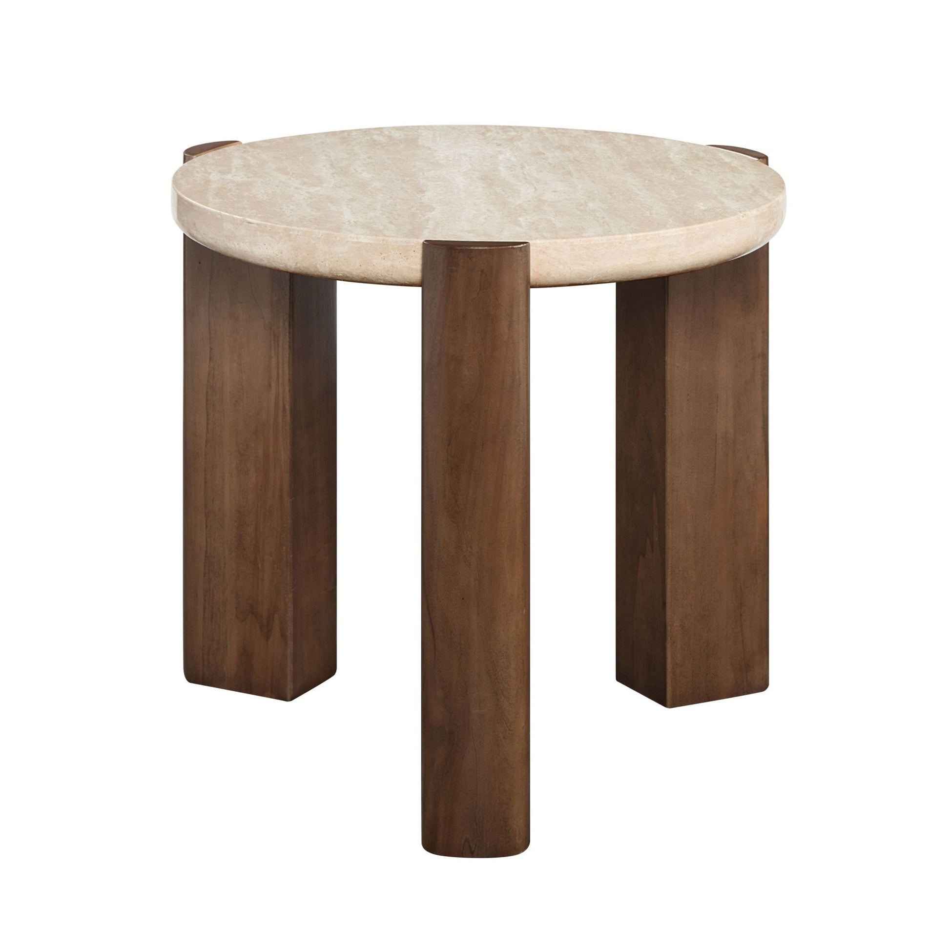 Contemporary Travertine End Table with Oak Veneer Base - 1st Choice Furniture Direct