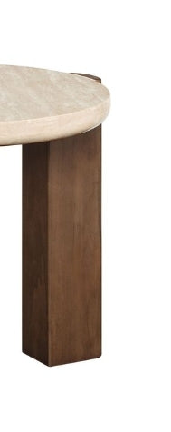 Contemporary Travertine End Table with Oak Veneer Base - 1st Choice Furniture Direct