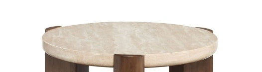 Contemporary Travertine End Table with Oak Veneer Base - 1st Choice Furniture Direct