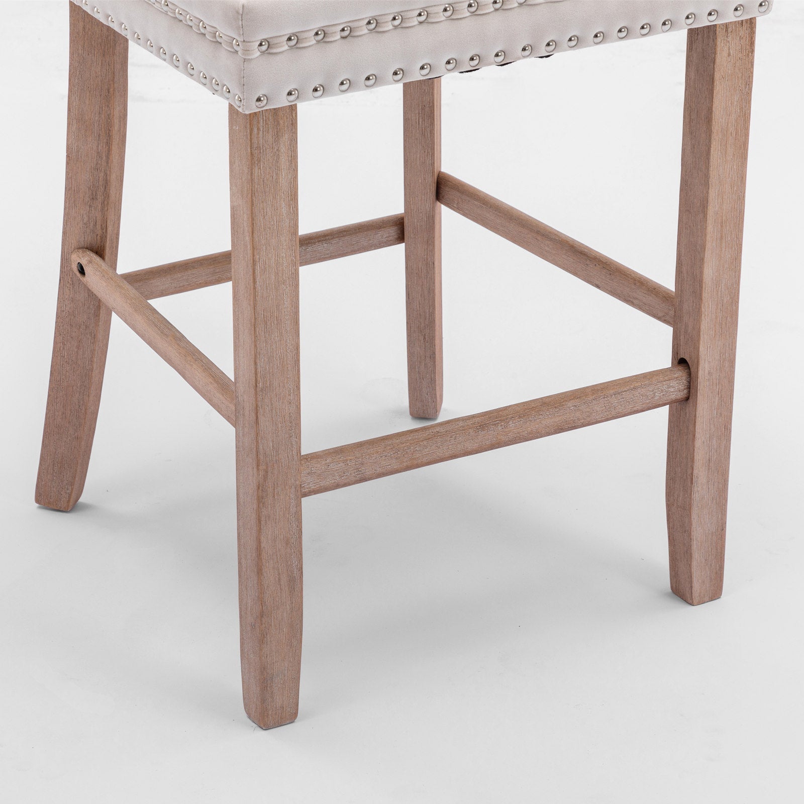 Contemporary Velvet Upholstered Barstools with Button Tufted Decoration and Wooden Legs, and Chrome Nailhead Trim, Leisure Style Bar Chairs,Bar stools, Set of 2 (Beige),SW2002BG - 1st Choice Furniture Direct