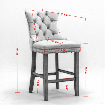Contemporary Velvet Upholstered Barstools with Button Tufted Decoration and Wooden Legs, and Chrome Nailhead Trim, Leisure Style Bar Chairs,Bar stools, Set of 2 (Beige),SW2002BG - 1st Choice Furniture Direct